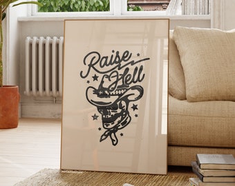 Raise Hell Poster Western Wall Art Prints Retro Wall Decor Cowboy Print Aesthetic Posters (Unframed) Boho Decor Apartment Prints And Posters