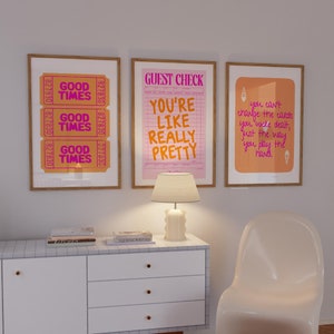Ensemble de 3 impressions roses et oranges, décoration murale pour filles, affiches pour chambre à coucher, impression d'art numérique, impression d'art numérique, impression d'art mural rose
