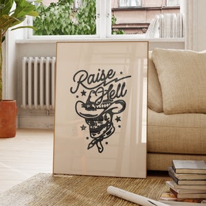 Raise Hell Poster Western Wall Art Prints Retro Wall Decor Cowboy Print Aesthetic Posters (Unframed) Boho Decor Apartment Prints And Posters