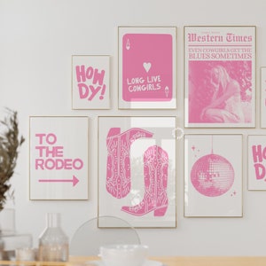 Trendy Wall Art Prints Set Of 6 Digital Prints Pink Western Cowgirl Wall Art Trendy Prints Preppy Girly Cowgirl Boots Print Aesthetic Disco