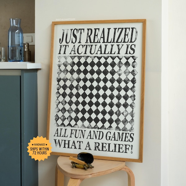 What A Relief! Poster - Black And White Wall Art (Unframed) Prints And Posters Retro Home Decor Vintage Physical Shipped Print Game Poker