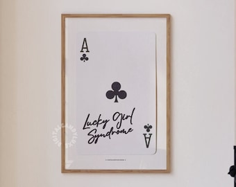 Trendy Wall Art Prints Lucky Girl Syndrome Playing Card Print Preppy Black White Gallery Wall Decor Trendy Printable Art Digital Prints