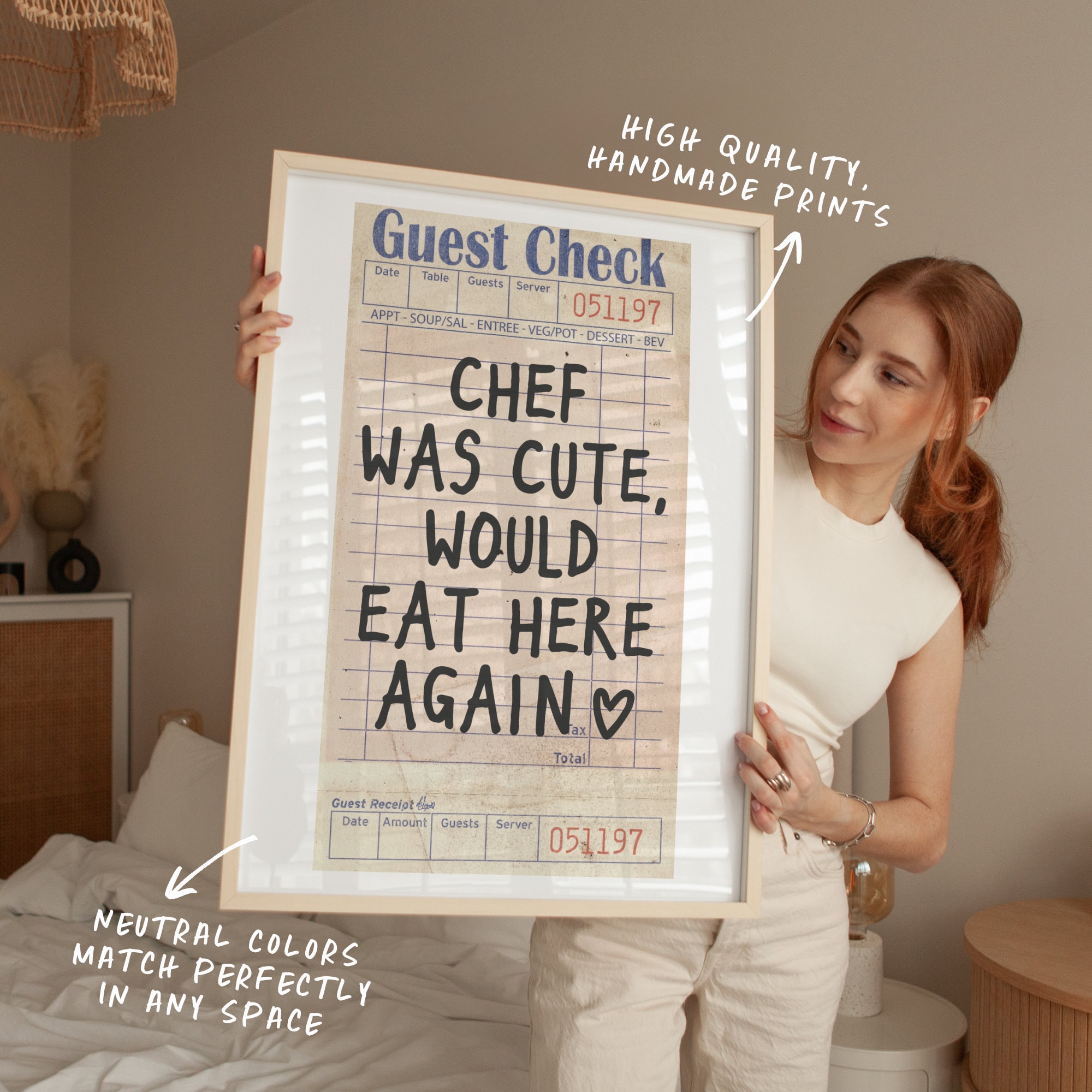 Chef Was Cute Guest Check Poster Trendy Wall Art Prints Kitchen Decor Shipped Wall Prints (Unframed) Apartment Prints And Posters Girly