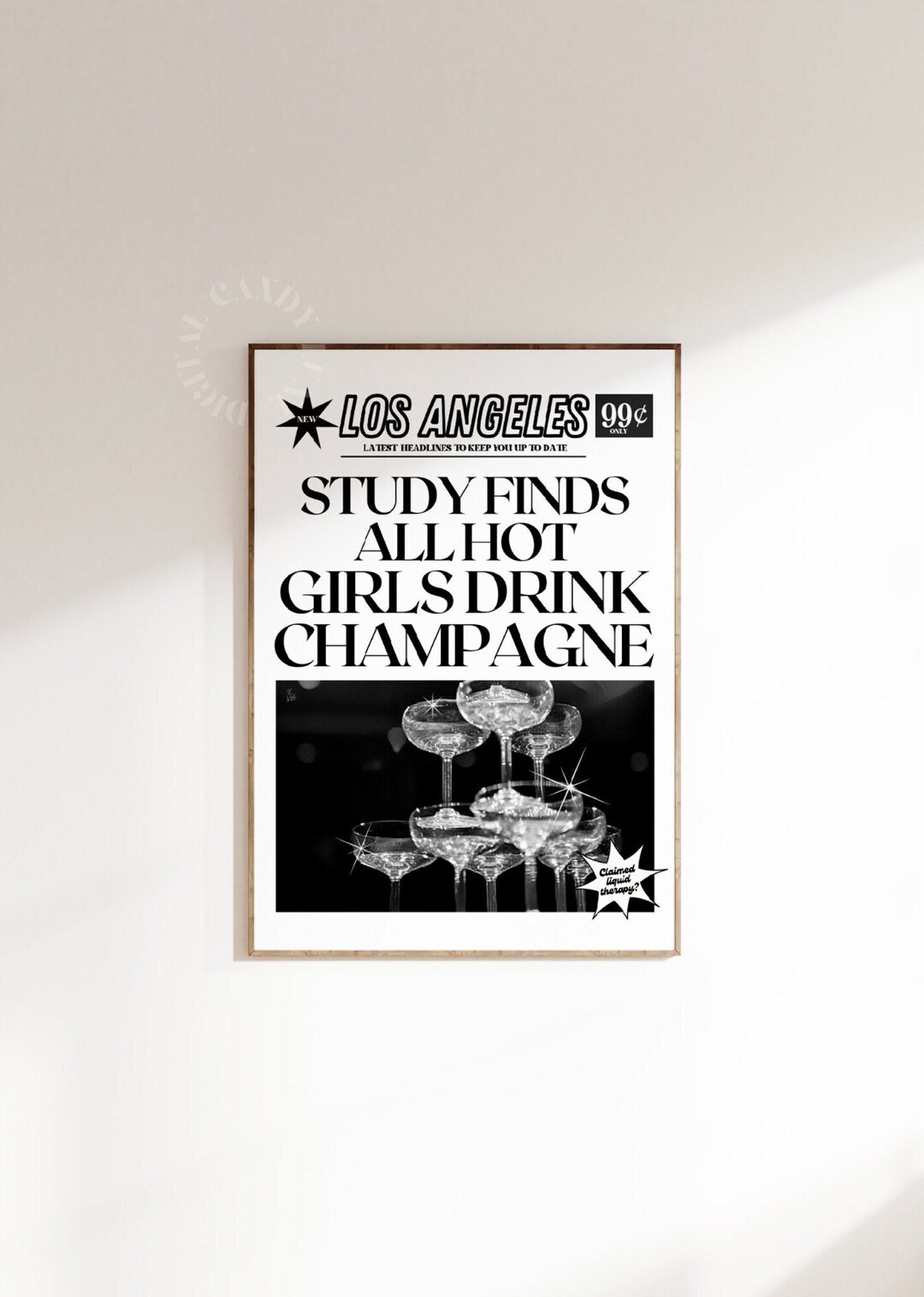 News Headline Print | Aesthetic Preppy Poster | Trendy Wall Art | Newspaper Poster | Champagne Wall Art | Bar Cart Print | Retro Print