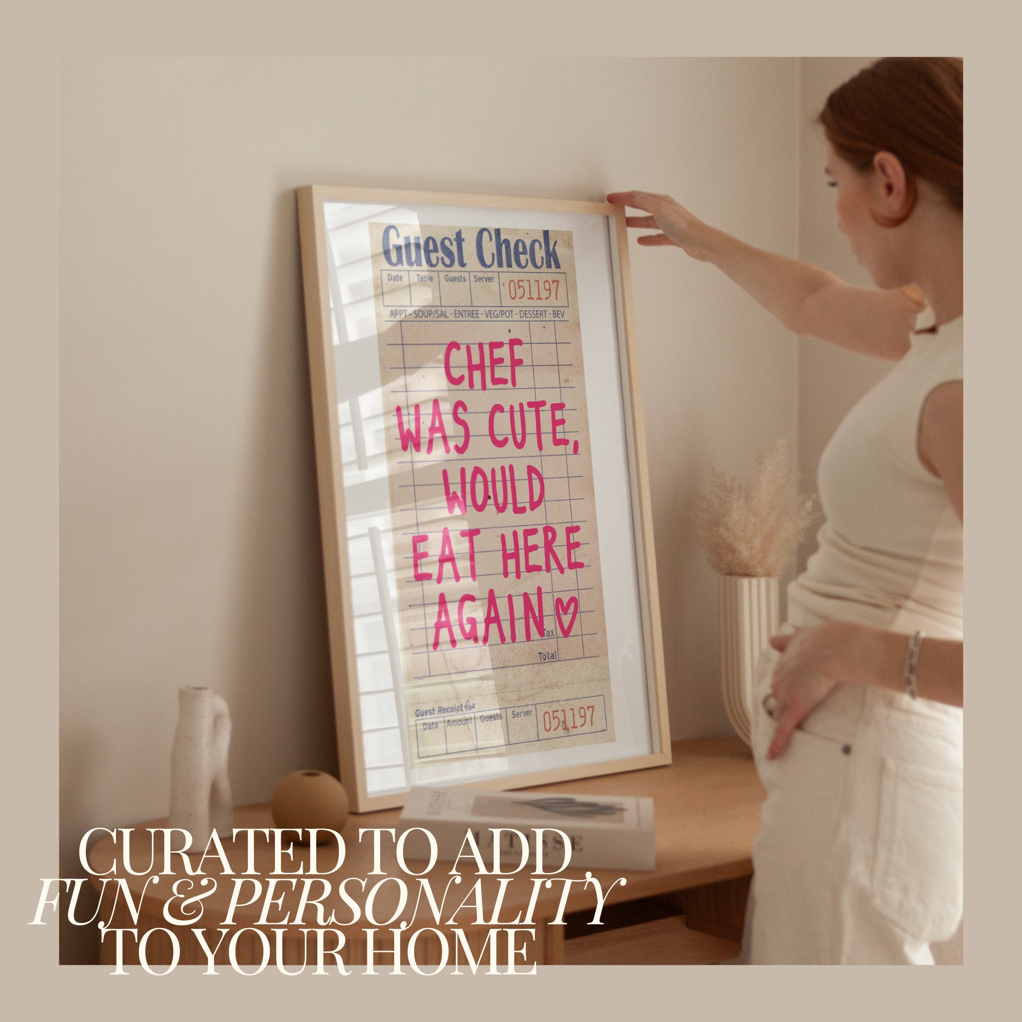 Chef Was Cute Guest Check Poster Trendy Wall Art Prints Kitchen Decor Shipped Wall Prints (Unframed) Apartment Prints And Posters Girly