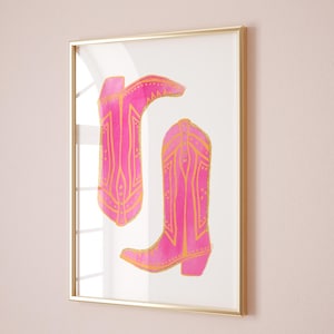 Botas de vaquera imprimir rosa y naranja pared arte impresiones estética dormitorio decoración girly pared impresión cartel imprimible arte impresión digital habitación femenina