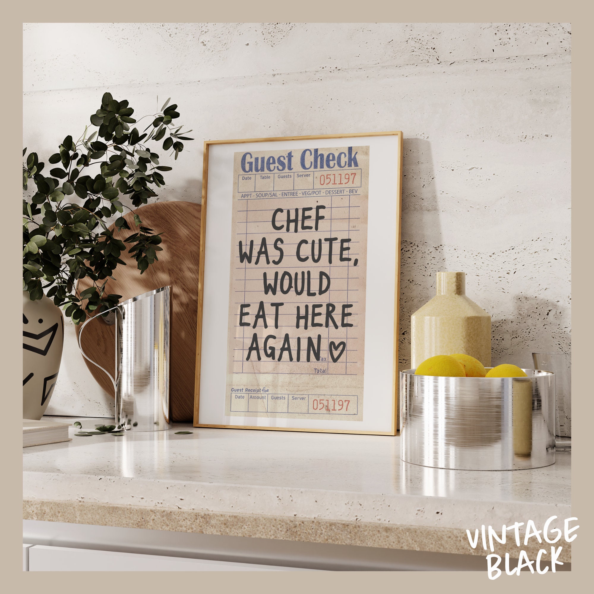 Chef Was Cute Guest Check Poster Trendy Wall Art Prints Kitchen Decor Shipped Wall Prints (Unframed) Apartment Prints And Posters Girly