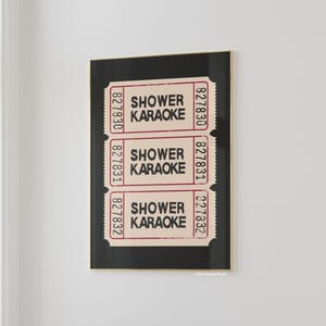 Shower Karaoke Print Trendy Wall Art Bathroom Posters Ticket Print Black And White Wall Prints Aesthetic Wall Decor Printable Digital Prints