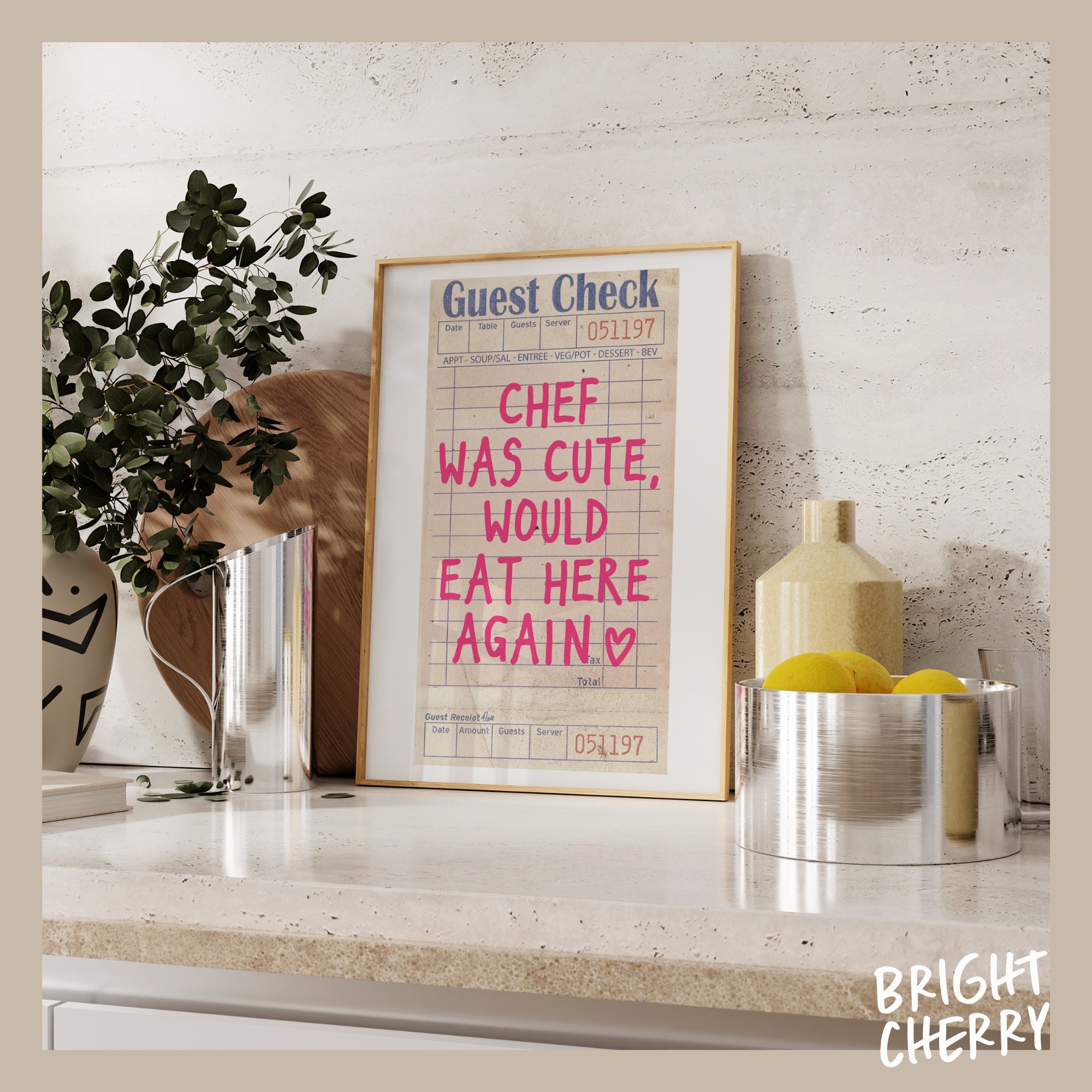 Chef Was Cute Guest Check Poster Trendy Wall Art Prints Kitchen Decor Shipped Wall Prints (Unframed) Apartment Prints And Posters Girly