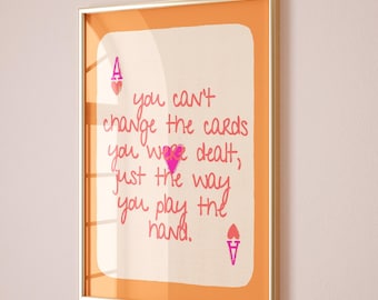 Ace Of Hearts Print Impresiones de pared rosa y naranja Arte digital de moda Decoración de dormitorio femenino Arte de pared rosa Pósters estéticos Póster de tarjeta imprimible