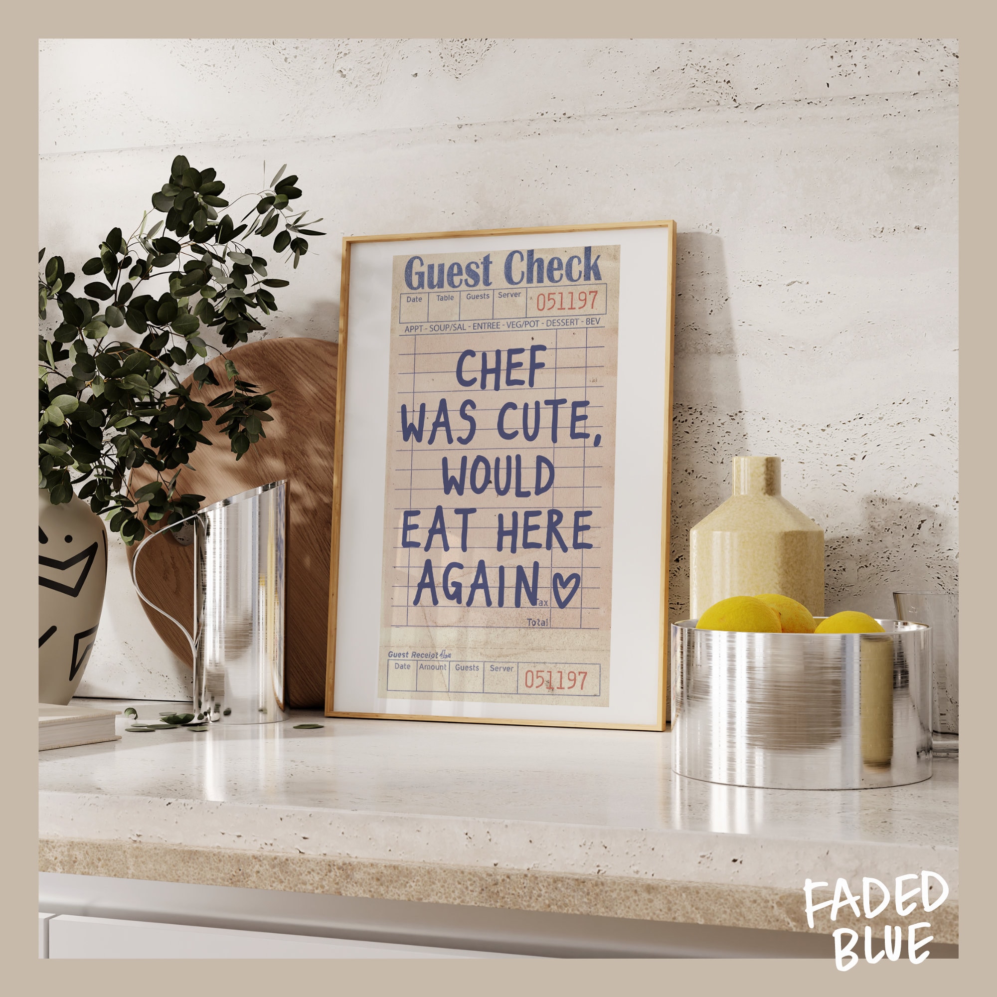 Chef Was Cute Guest Check Poster Trendy Wall Art Prints Kitchen Decor Shipped Wall Prints (Unframed) Apartment Prints And Posters Girly