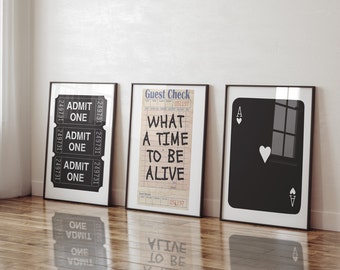 Trendy Wall Art Prints Set Of 3 Digital Prints Black White Neutral Guest Check Wall Prints Retro Ticket Print Preppy Wall Decor Bar Cart Art