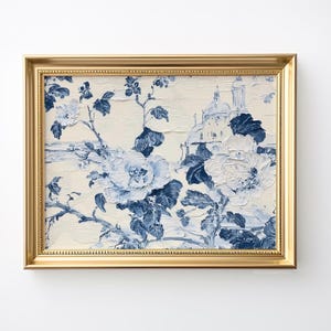 Horizontal Prints Vintage Wall Decor Printable Art Digital Prints Floral Blue And White Poster Landscape Print Retro Toile Art Above Bed