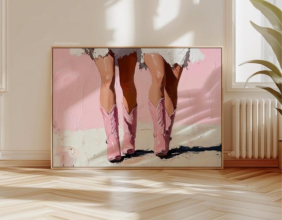Girly Wall Art Prints Pink Cowgirl Poster Trendy Printable Art Cowgirl Boots Wall Print Bedroom Decor Feminine Wall Art Digital Prints Gold