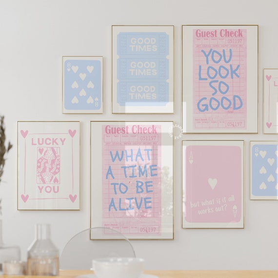 Trendy Wall Art Print Set Digital Prints Trendy Printable Art Guest Check Print Pink Girly Blue Decor Retro Wall Prints Bar Cart Art Preppy
