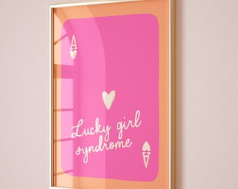 Herz-Ass-Druck Pink und Orange Wand Drucke Digital druckbare Kunst Girly Wohnheim Dekor rosa Wand Kunst Ästhetik Trendy Lucky Girl-System