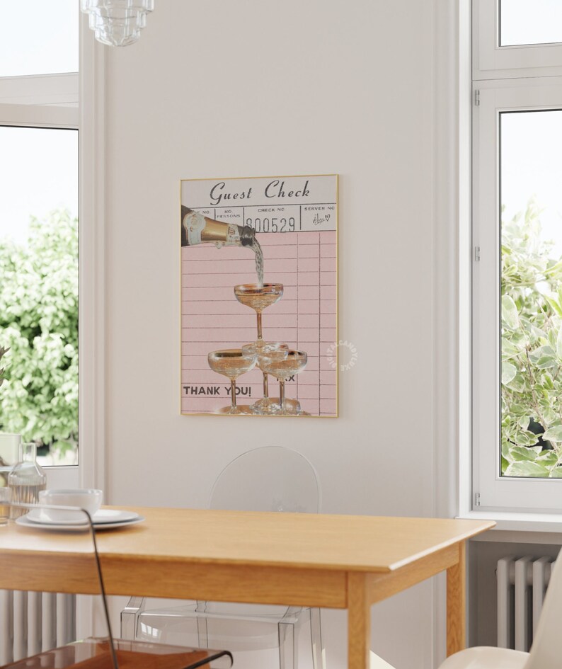 Champagne Guest Check Print Trendy Wall Art Prints Bar Cart Decor Pink ...