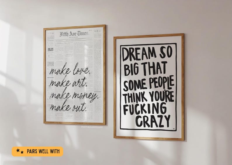 Make Love, Make Art, Make Money, Make Out - Trendy Newspaper Poster (Unframed) Wall Art Prints Retro Decor Posters Black White Typography image 10