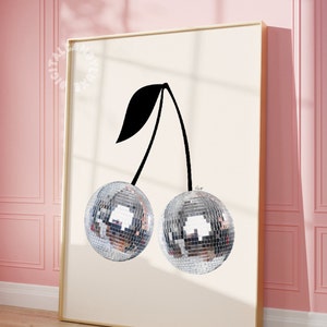 Disco Ball Print Trendy Wall Art Prints Disco Cherry Preppy Wall Decor Bar Cart Art Neutral Retro Printable Trendy Digital Prints