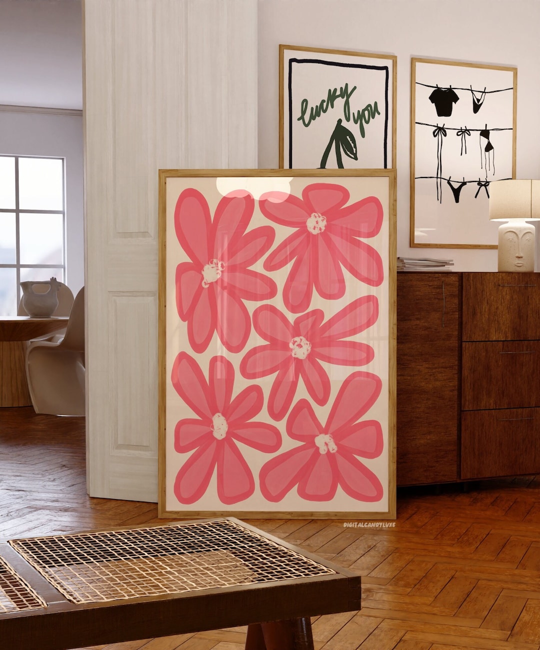 Pink Wall Art Prints Aesthetic Poster Girly Bedroom Decor Flower Wall