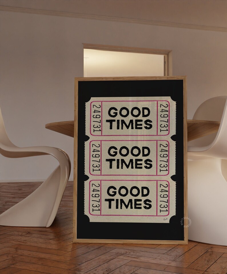 Trendy Wall Art Prints Retro Good Times Ticket Print Black White Wall Art Trendy Printable Art Digital Prints Retro Bar Cart Decor Preppy image 3