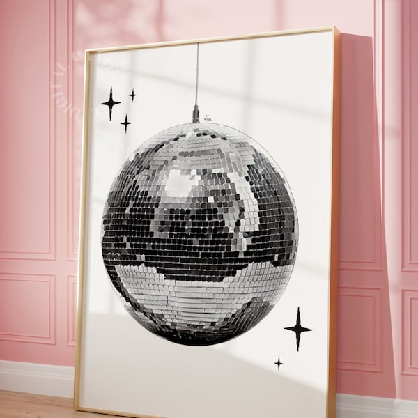 Retro Print Disco Ball Wall Art Trendy Printable Art Vintage Print Disco Decor Retro Poster Wall Art Prints Aesthetic Funky Print Preppy