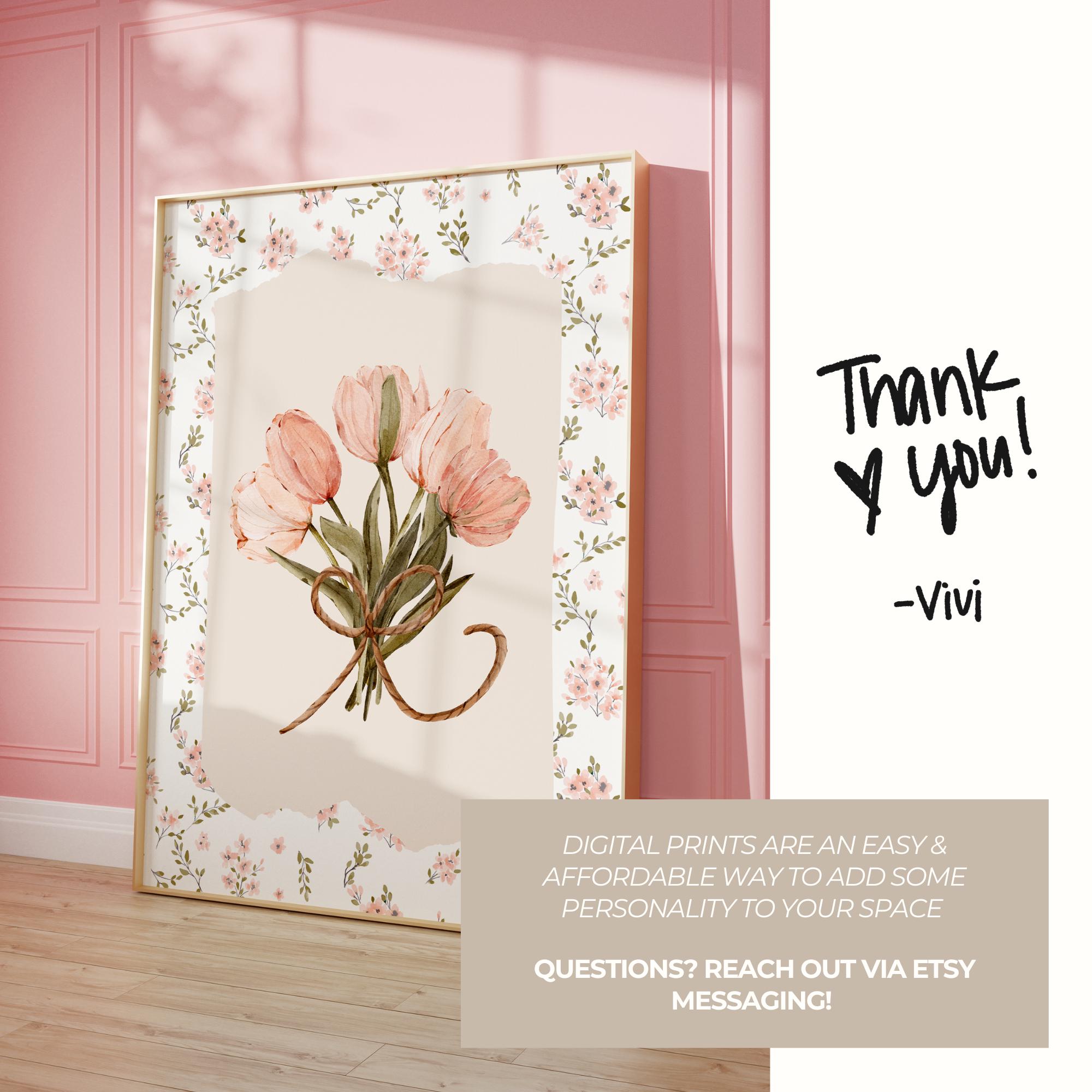 Vintage Tulip Print Dainty Wall Art Prints Flower Poster Aesthetic ...