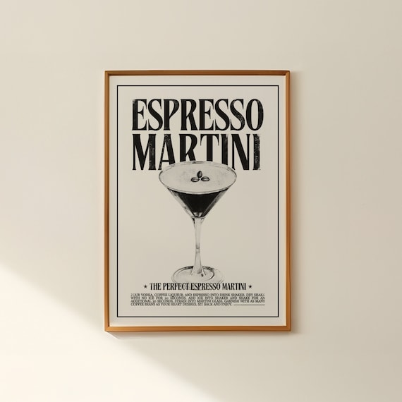 Espresso Martini Print Trendy Bar Cart Decor Retro Wall Art Prints And Posters Aesthetic (Unframed) Martini Cocktail Prints Bar Cart Print