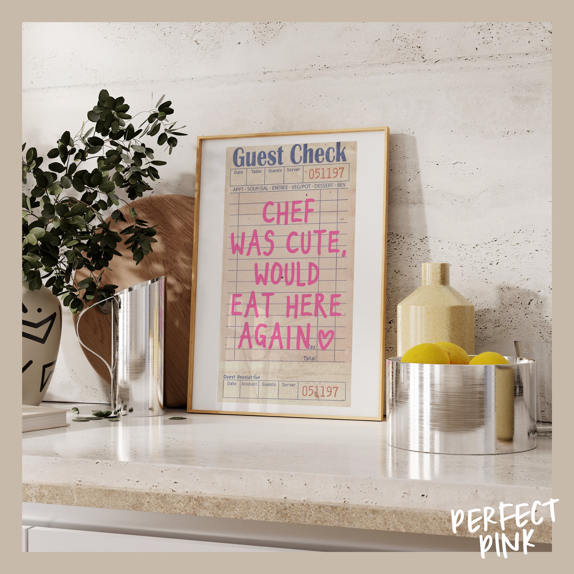 Chef Was Cute Guest Check Poster Trendy Wall Art Prints Kitchen Decor Shipped Wall Prints (Unframed) Apartment Prints And Posters Girly