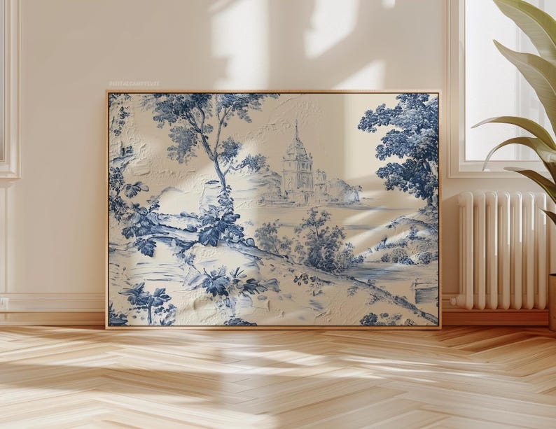 Vintage Painting Dainty Wall Art Prints Vintage Wall Decor Blue and ...
