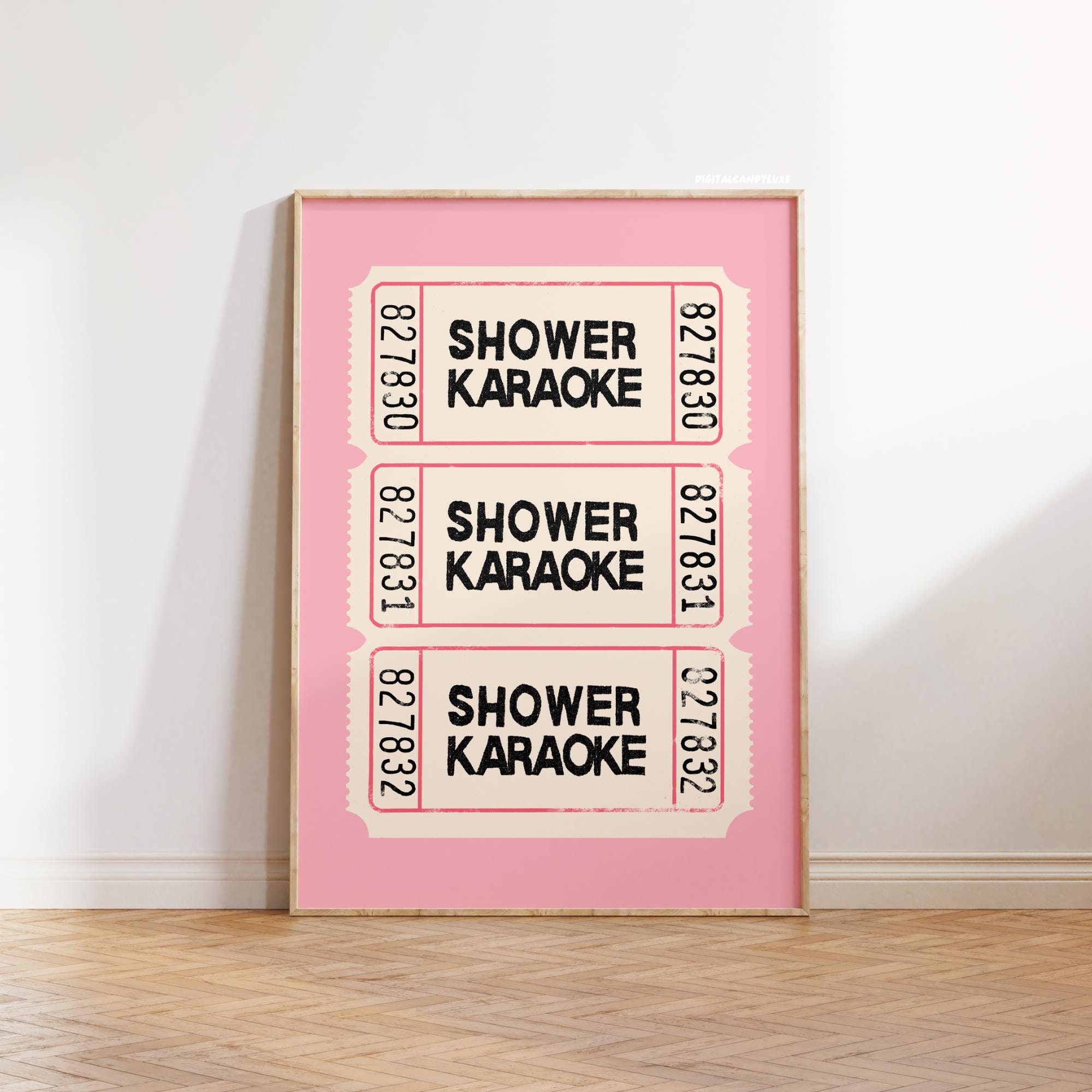Shower Karaoke Wall Art Print Pink Bathroom Prints Ticket Poster