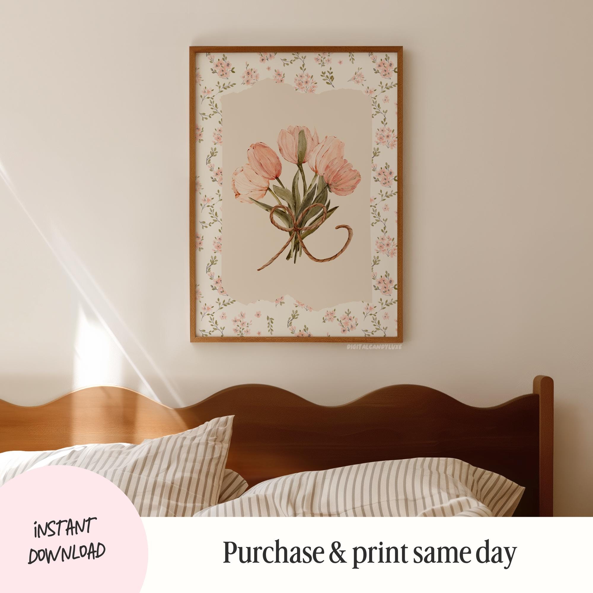 Vintage Tulip Print Dainty Wall Art Prints Flower Poster Aesthetic ...