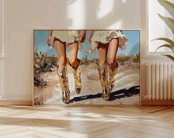 Coastal Cowgirl Prints Cowgirl Wall Art Vintage Western Wall Prints Gold Cowgirl Boots Girly Wall Art Vintage Painting Poster Printable Art