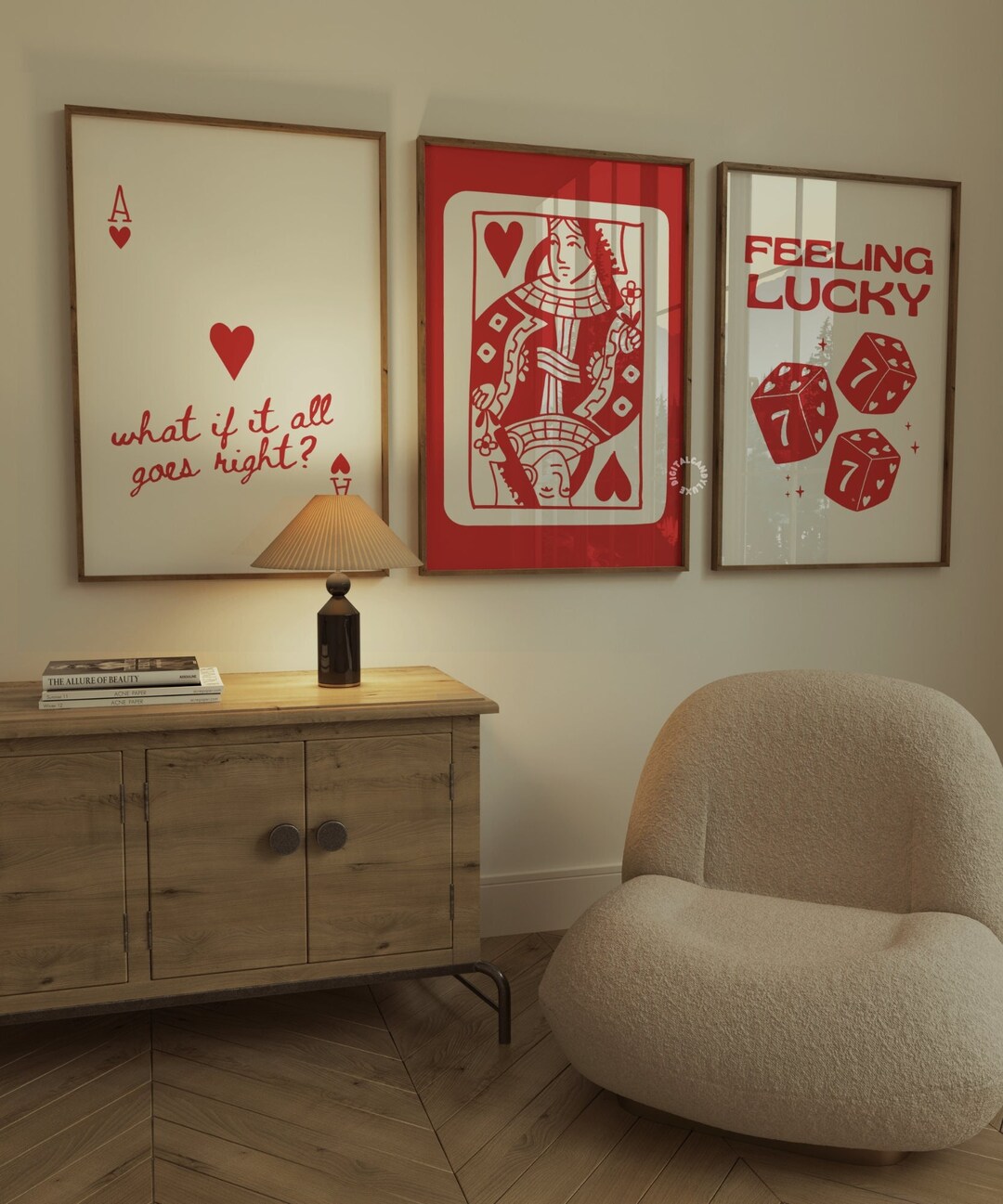 Trendy Wall Art Prints Red Wall Print Set of 3 Digital Prints Retro