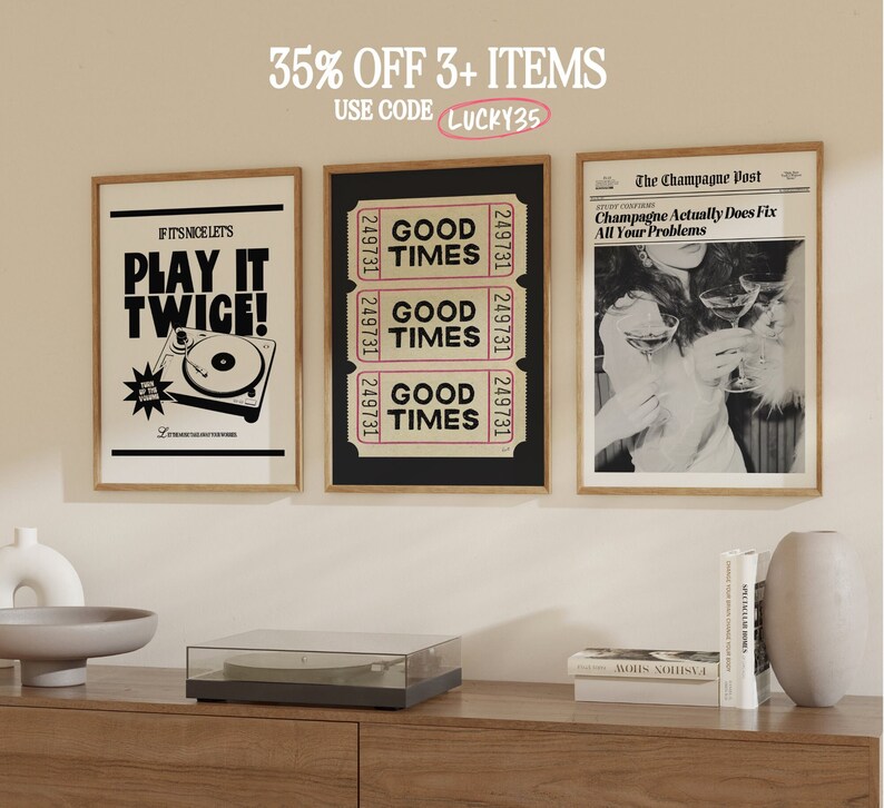 Trendy Wall Art Prints Retro Good Times Ticket Print Black White Wall Art Trendy Printable Art Digital Prints Retro Bar Cart Decor Preppy image 4