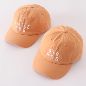 Orange Big Bro and Little Bro Embroidered Baseball Cap for kids. Great for a pregnancy announcement, family photos or a family outing