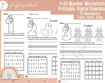 pre k 5 worksheets Number tracing for preschoolers, Number tracing worksheet, Preschool Number Worksheets, Tracing numbers 1-20, Tracing numbers and counting