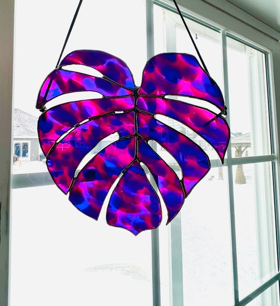 Funky Pink und Lila Monstera Blatt Glasmalerei - Etsy.de