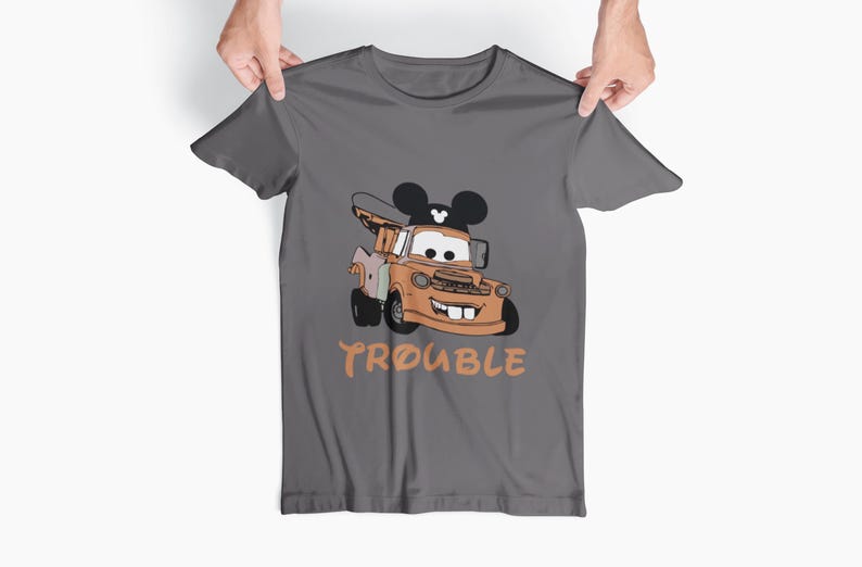 McQueen & Mater-T-shirt 'Where I Go Trouble Follows' | Disney Cars Couple-T-shirt Mater Gray
