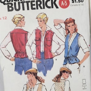Patrón de costura Butterick 6185 para chalecos con frunces en la cintura. CORTE talla 12.