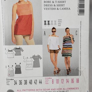 Molde de costura Burda 7221, Vestido/Túnica com Ombro Caído, Tamanhos 8-16 (Sem Cortes) FF