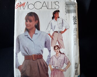 McCall's 3814 Sewing Pattern, Women's Shirts, Size 10-12-14, Uncut, Factory Folded Classic man tailored shirt