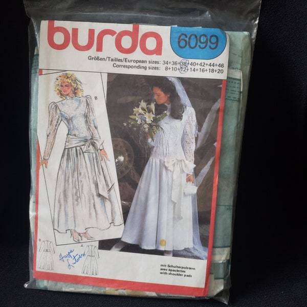 Burda 6099 sewing pattern for drop waist, bow tie hip, long sleeve wedding dress cut to size 42/16