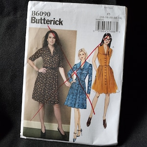 Sewing Pattern Butterick 6090 Women’s Dress Flared Skirt - Size 16-18-20-22-24 Bust 38-40-42-44-46” - Uncut Factory Folds