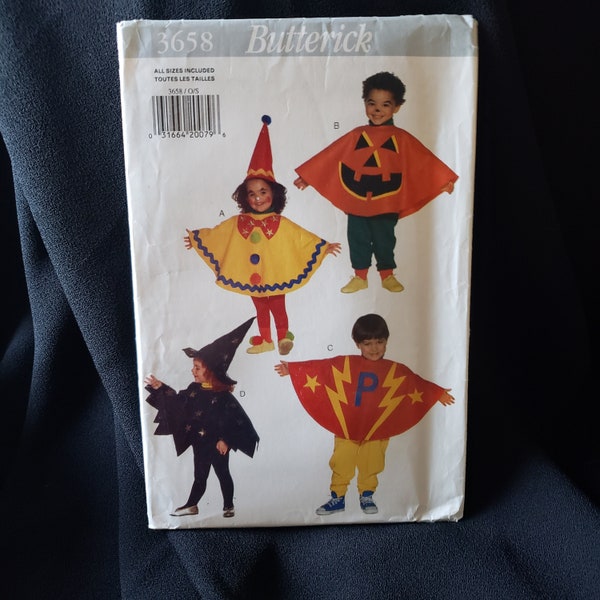 Butterick 3658 sewing pattern for toddlers costume, pullover capes and pointy hat, sizes 1-4 UNCUT FF