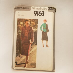 Simplicity 9163 sewing pattern for skirt, blouse and lined jacket - 1979 vintage size 12 CUT or size 16 UNCUT