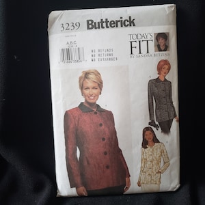 May include: A sewing pattern for a jacket, with instructions and diagrams. The pattern is for sizes A, B, and C. The pattern is from Butterick and is called "Today's Fit" by Sandra Betzina.