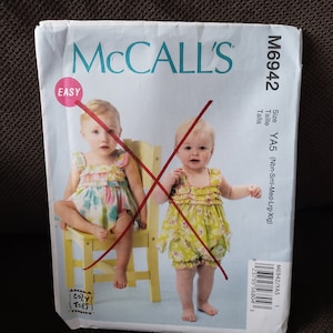 INFANT BABY Romper Sewing Pattern - McCALL'S 6942 - Size Nbn Sml Med Lrg Xlg ruffles and shaped hemlines