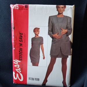 Patrón de costura McCall&#39;s 6415 Easy Stitch n Save para chaqueta y vestido sin forro, chaqueta holgada y vestido ajustado para señoritas, tallas FF SIN CORTAR 14-16-18