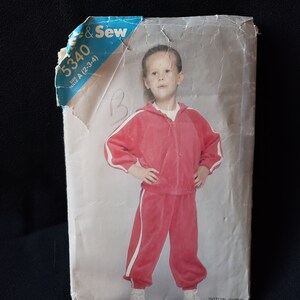See & sew 5340 rare sewing pattern for vintage 70&#39;s toddler jogging suit includes pants and hoodie CUT size 3